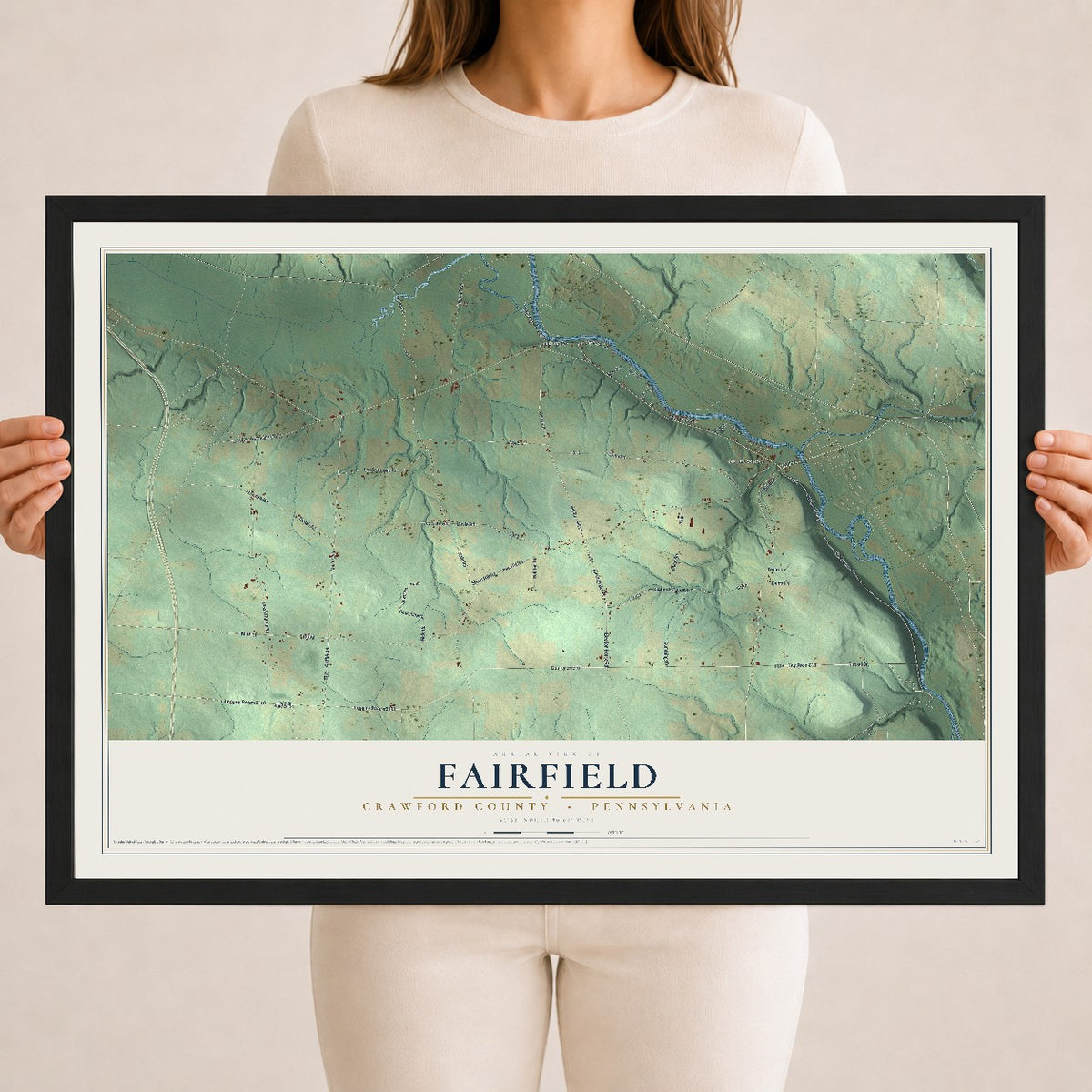 Map of Fairfield, Crawford County, Pennsylvania, 18 x 24 inch print in a black wood frame