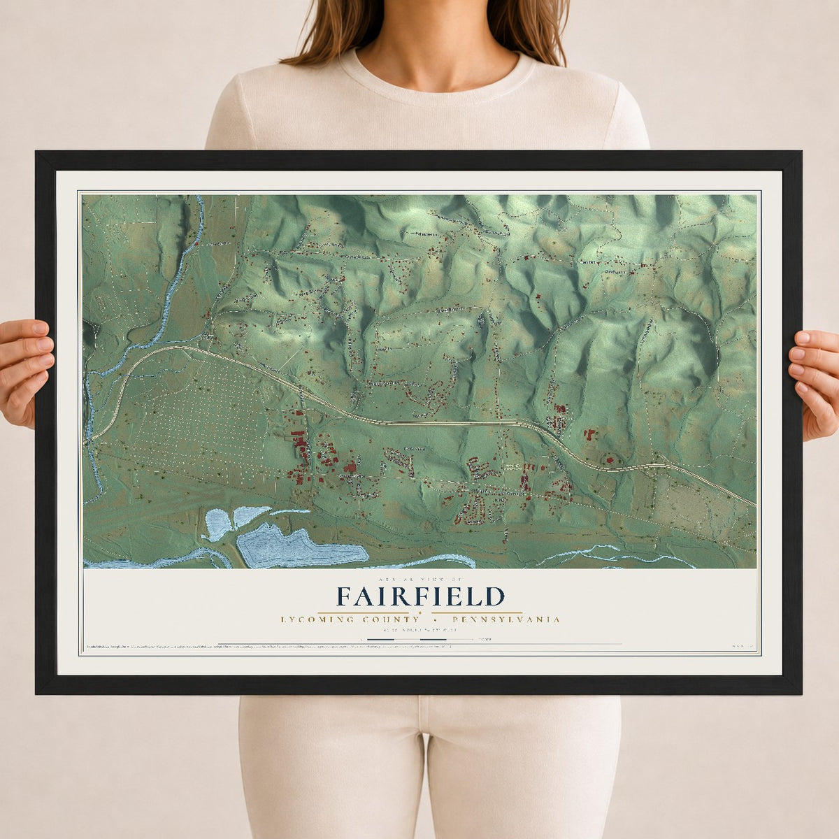 Map of Fairfield, Lycoming County, Pennsylvania, 18 x 24 inch print in a black wood frame