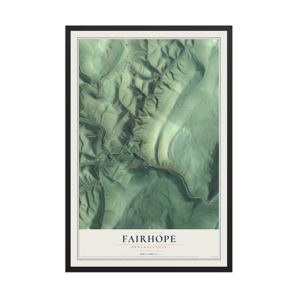 Map of Fairhope, Pennsylvania, 12 x 18 inch print in a black wood frame