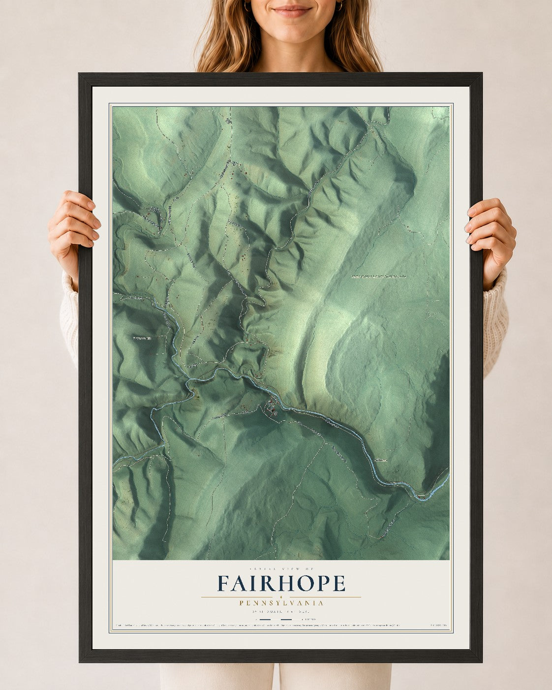 Map of Fairhope, Pennsylvania, 24 x 36 inch print in a black wood frame