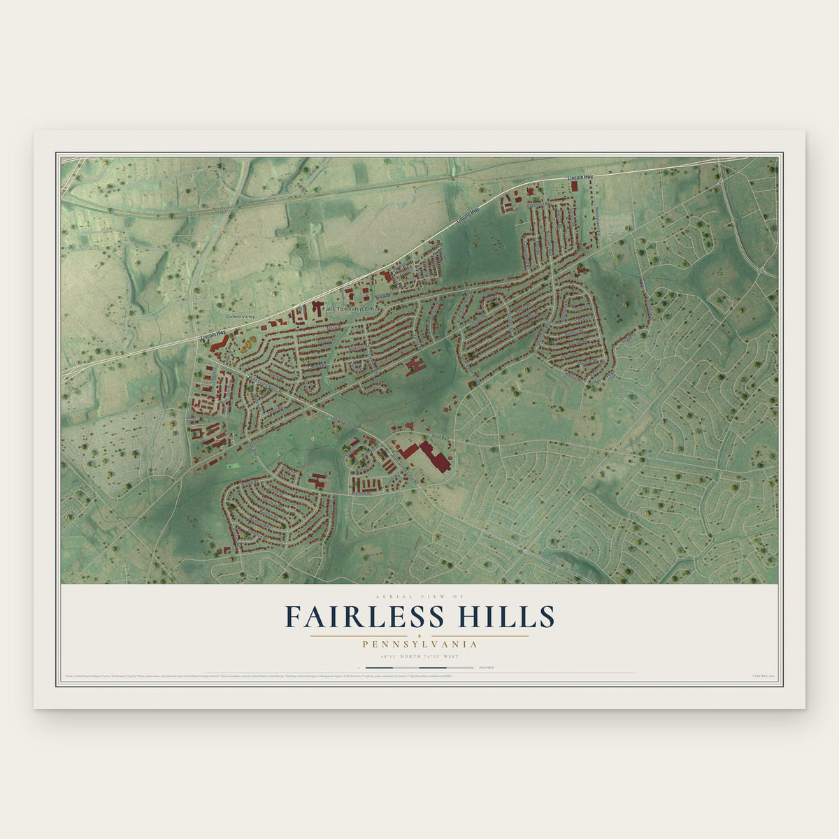 Fairless Hills, Pennsylvania map print, the full design