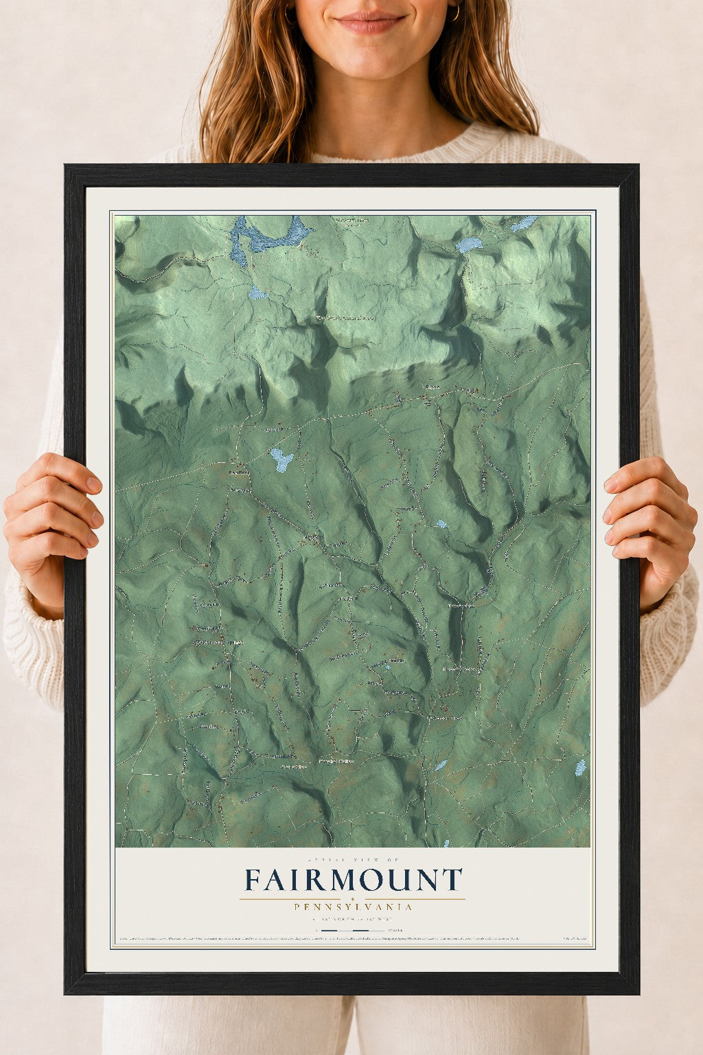 Map of Fairmount, Pennsylvania, 18 x 24 inch print in a black wood frame