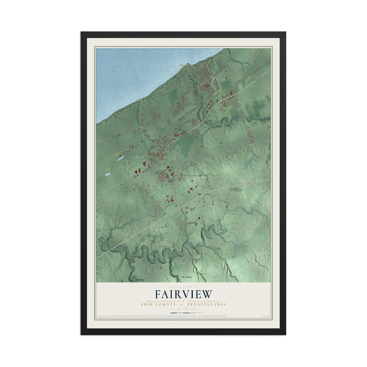 Map of Fairview, Erie County, Pennsylvania, 12 x 18 inch print in a black wood frame