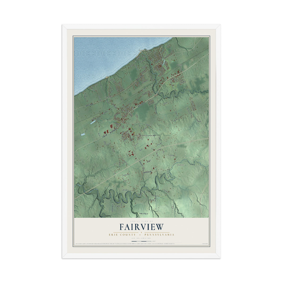 Map of Fairview, Erie County, Pennsylvania, 12 x 18 inch print in a white wood frame