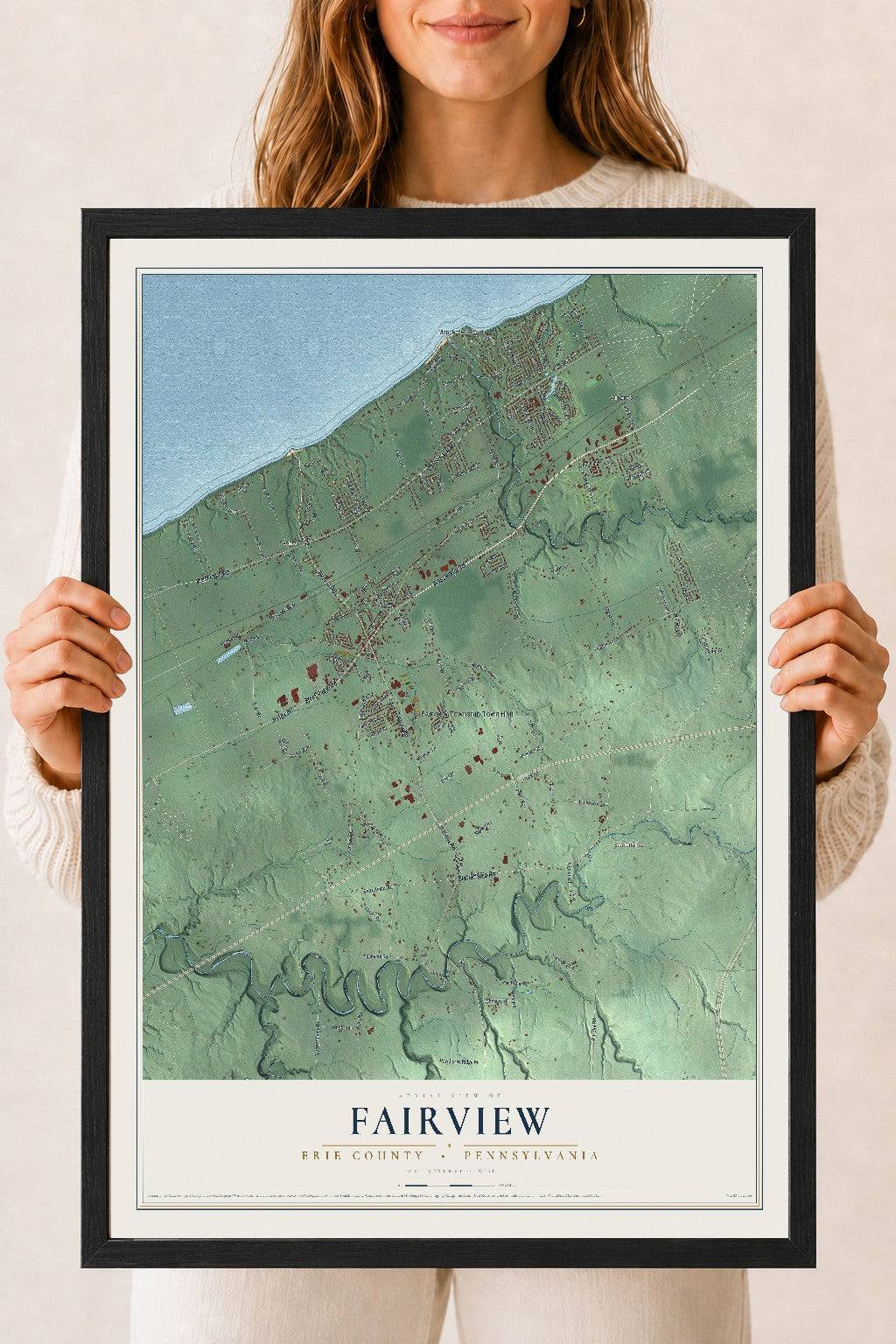Map of Fairview, Erie County, Pennsylvania, 18 x 24 inch print in a black wood frame