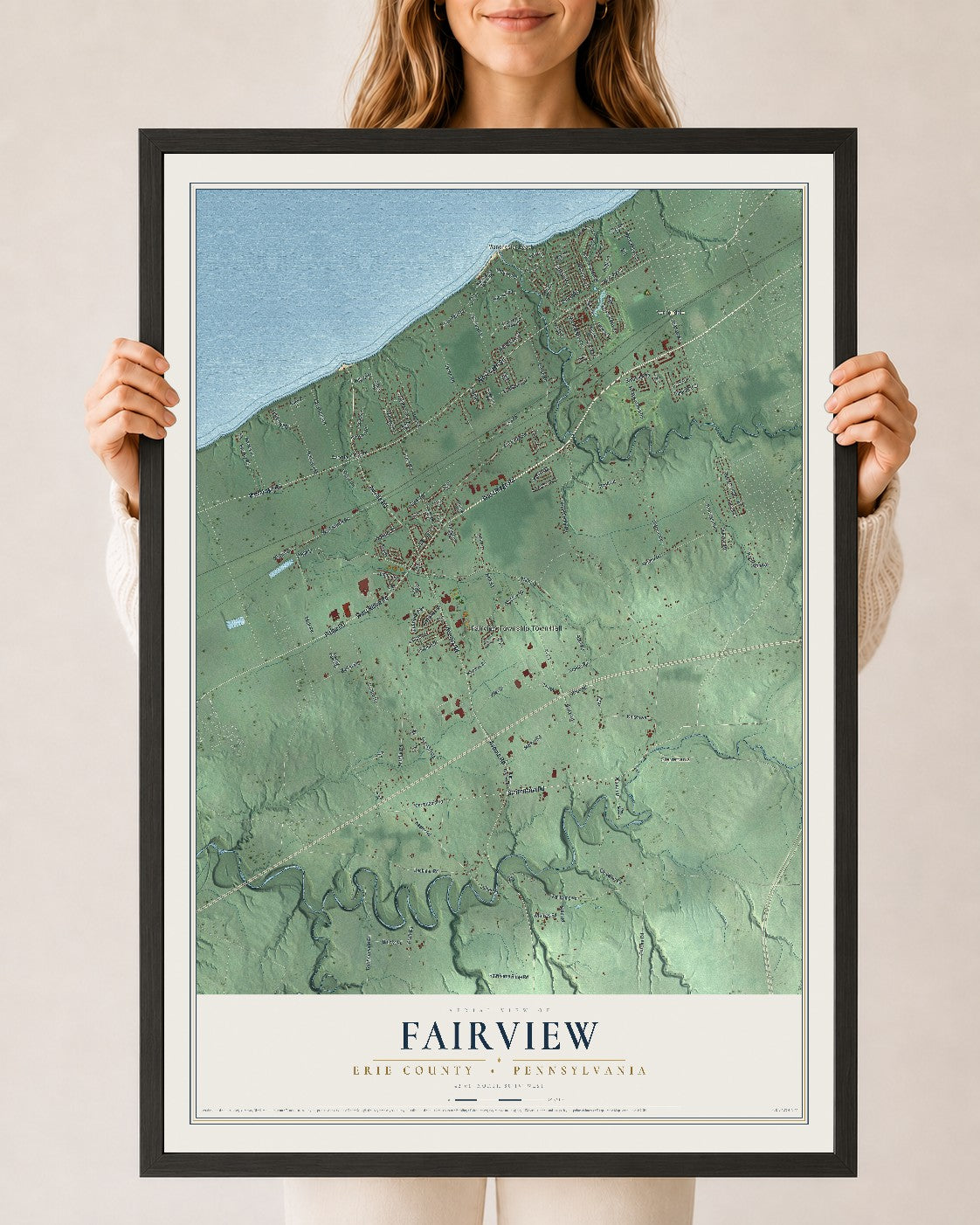 Map of Fairview, Erie County, Pennsylvania, 24 x 36 inch print in a black wood frame