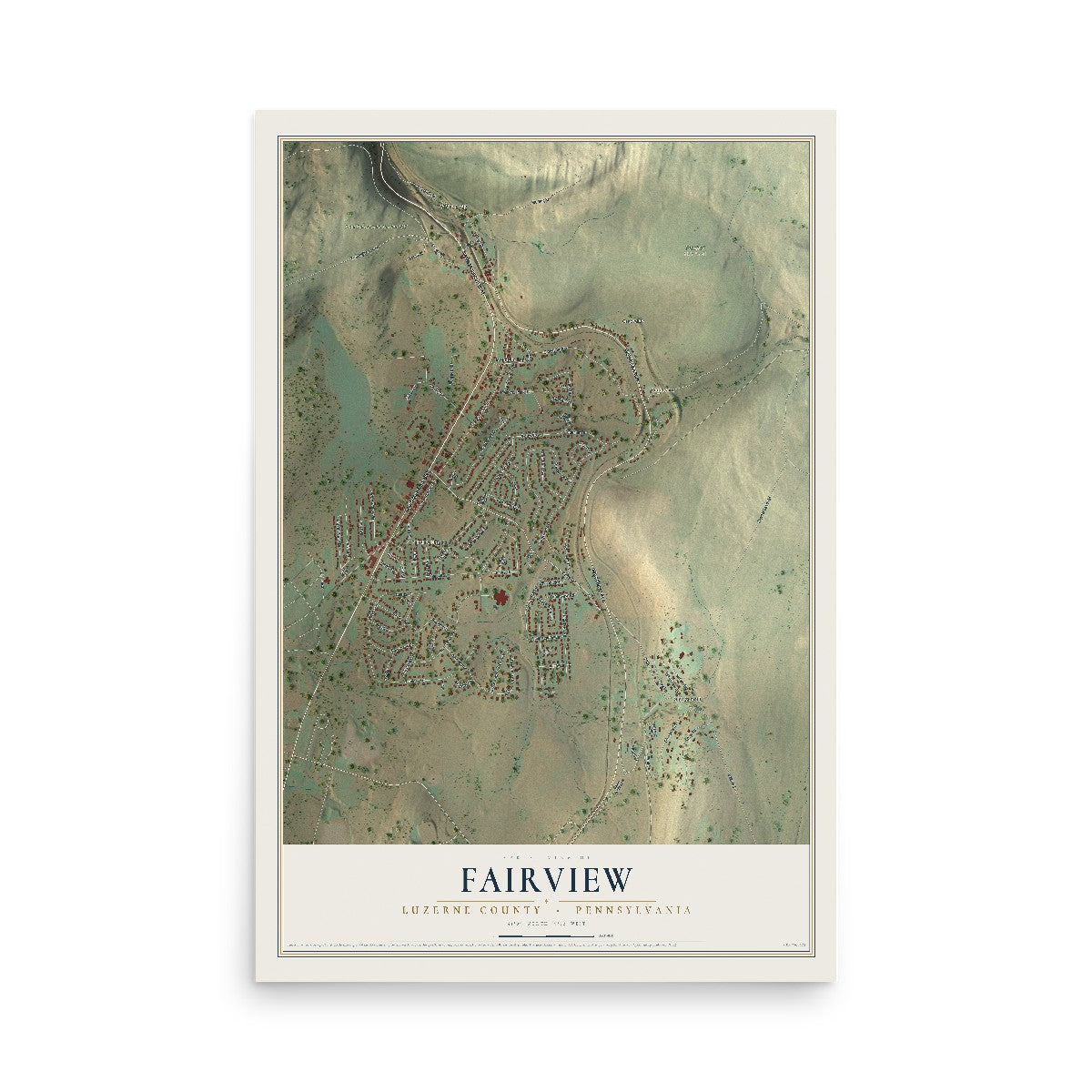 Map of Fairview, Luzerne County, Pennsylvania, 12 x 18 inch unframed archival matte print