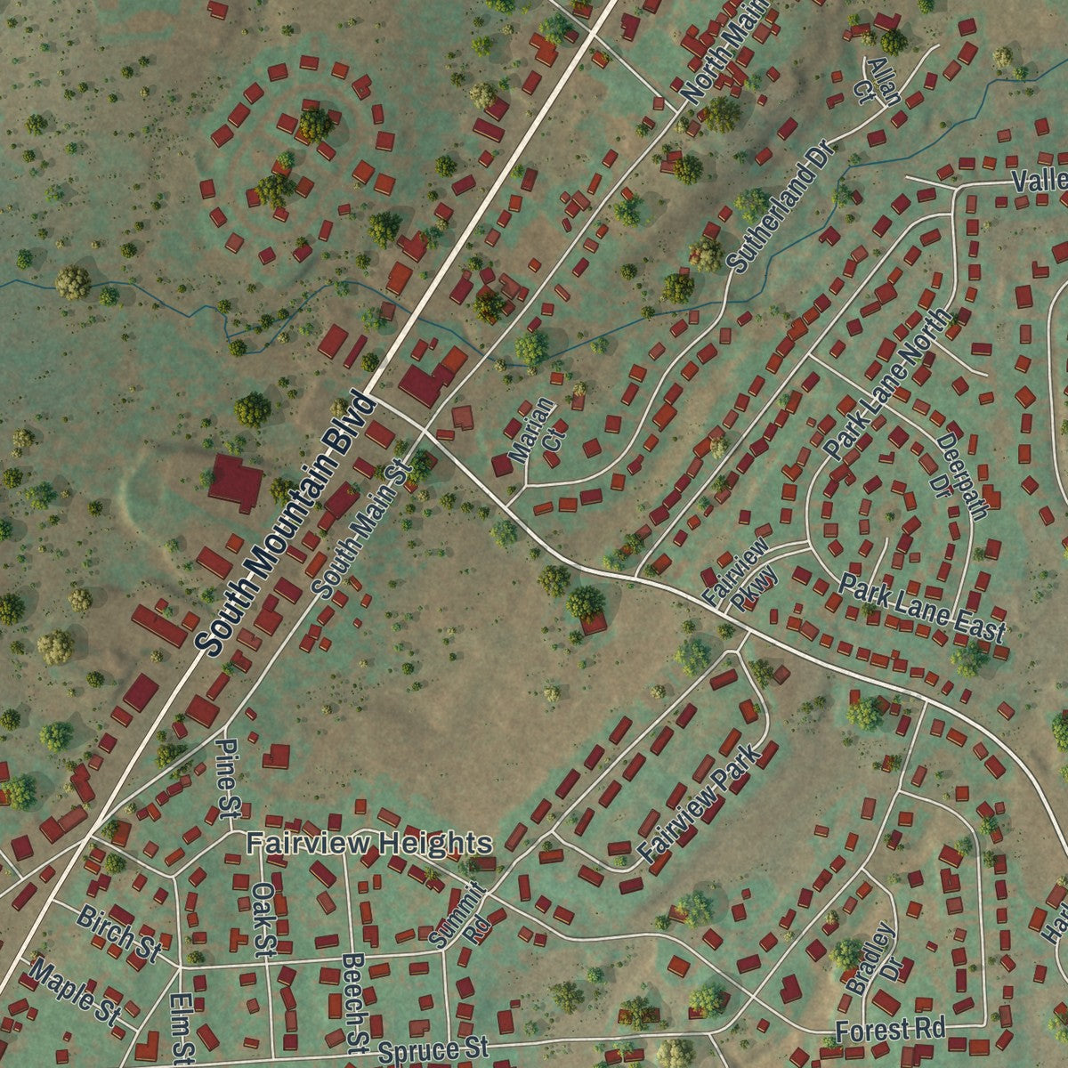 Close-up of the map of Fairview, Luzerne County, Pennsylvania print showing street and building detail