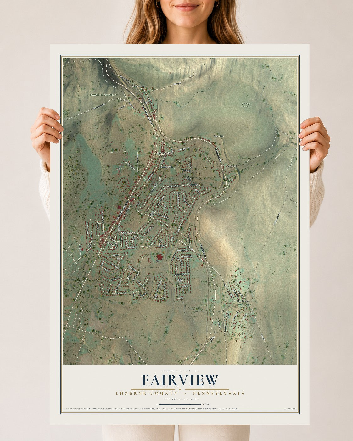 Map of Fairview, Luzerne County, Pennsylvania, 24 x 36 inch unframed archival matte print