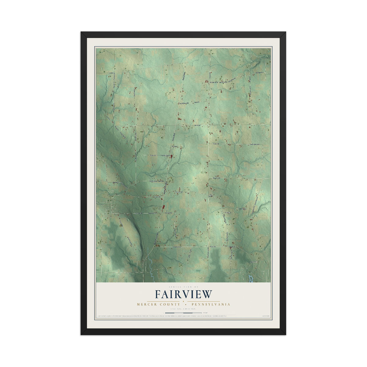 Map of Fairview, Mercer County, Pennsylvania, 12 x 18 inch print in a black wood frame