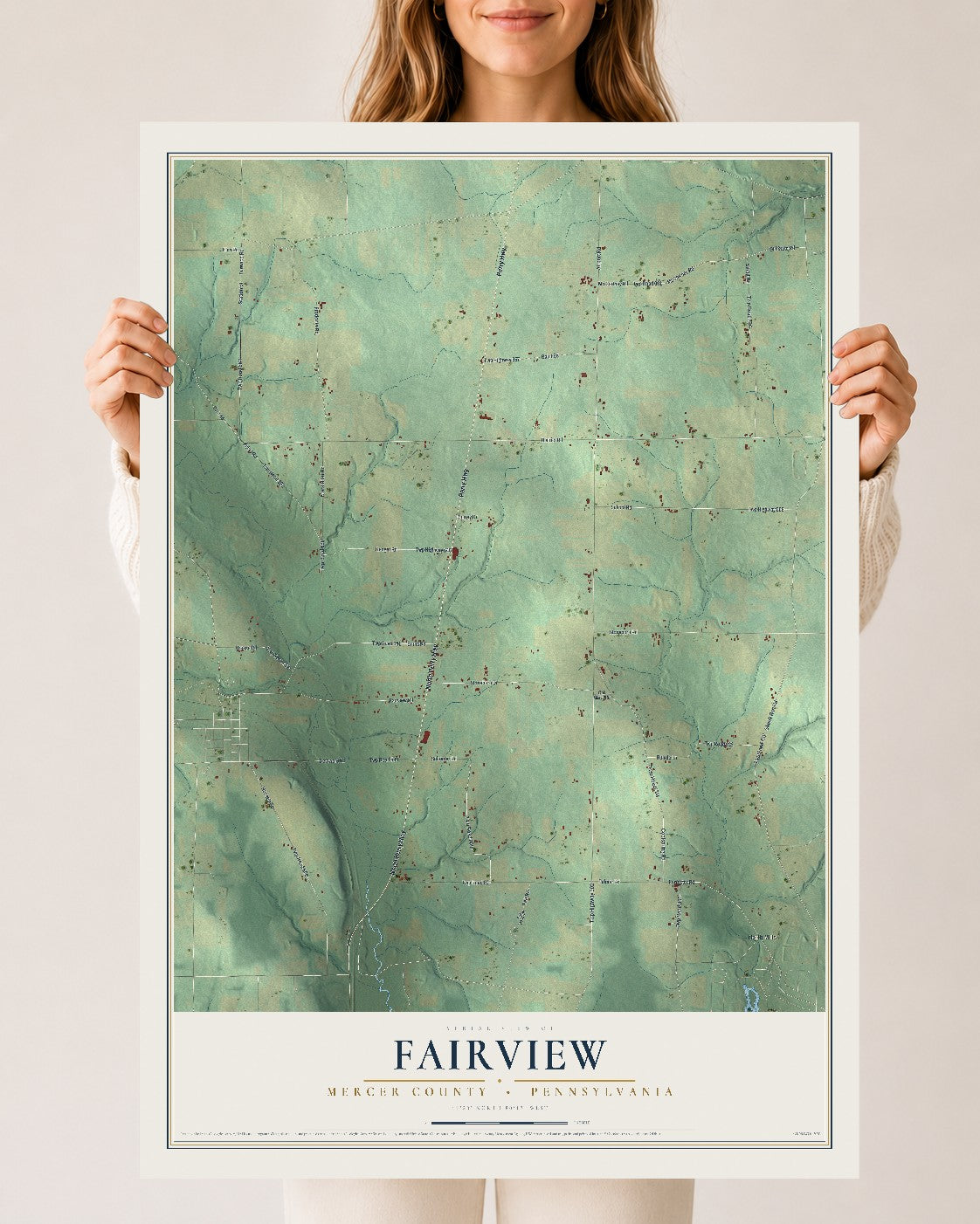 Map of Fairview, Mercer County, Pennsylvania, 24 x 36 inch unframed archival matte print