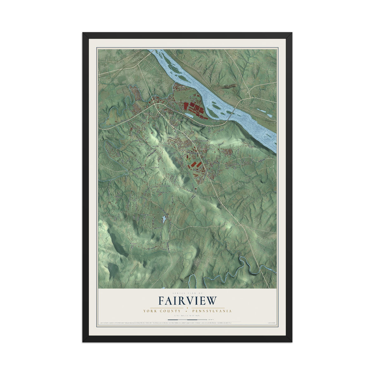 Map of Fairview, York County, Pennsylvania, 12 x 18 inch print in a black wood frame