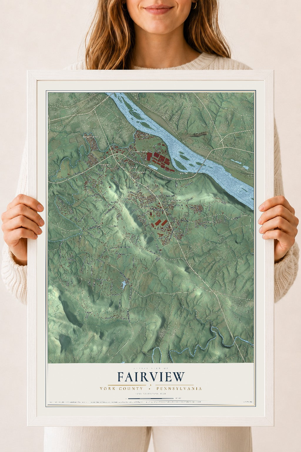 Map of Fairview, York County, Pennsylvania, 18 x 24 inch print in a white wood frame