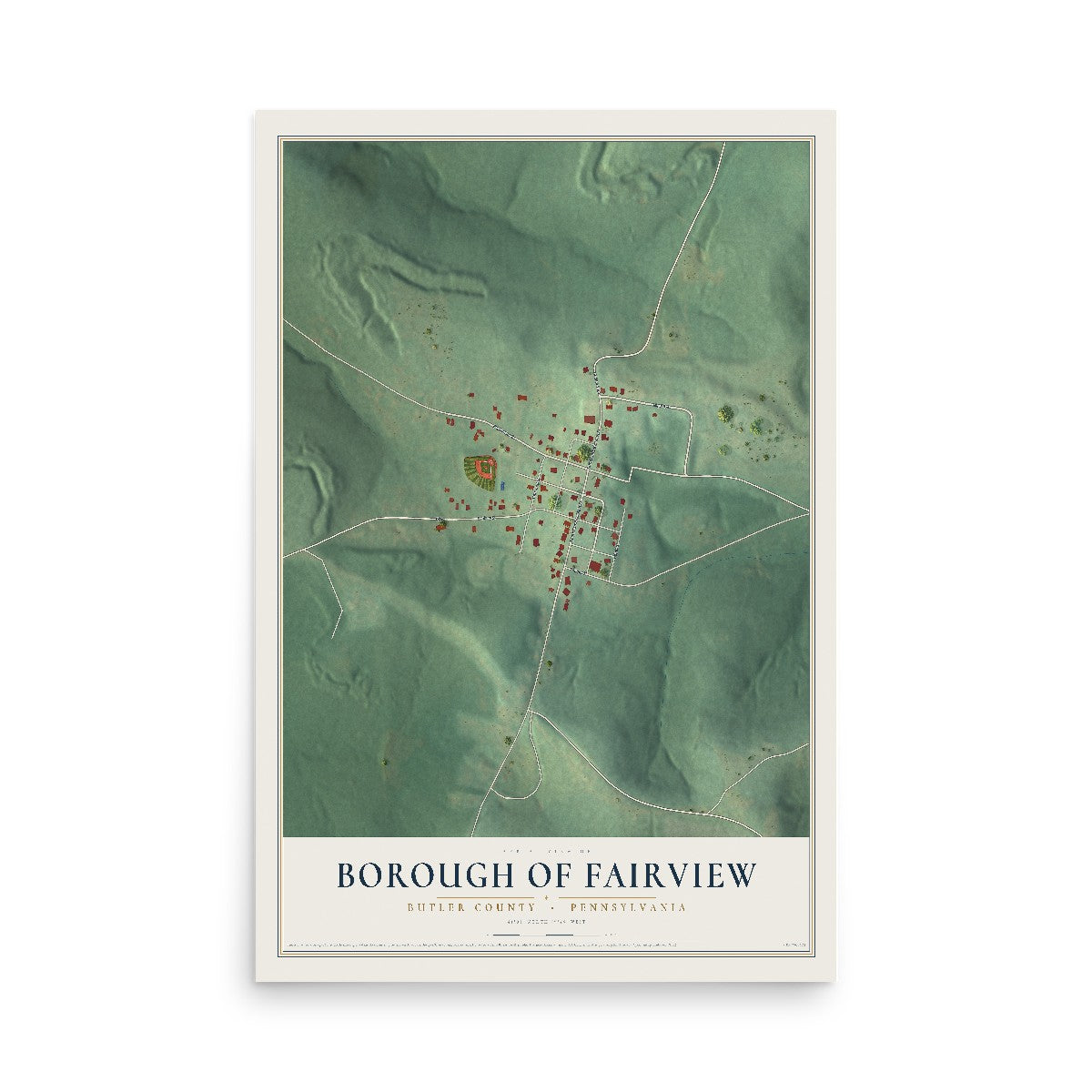 Map of the Borough of Fairview, Butler County, Pennsylvania, 12 x 18 inch unframed archival matte print