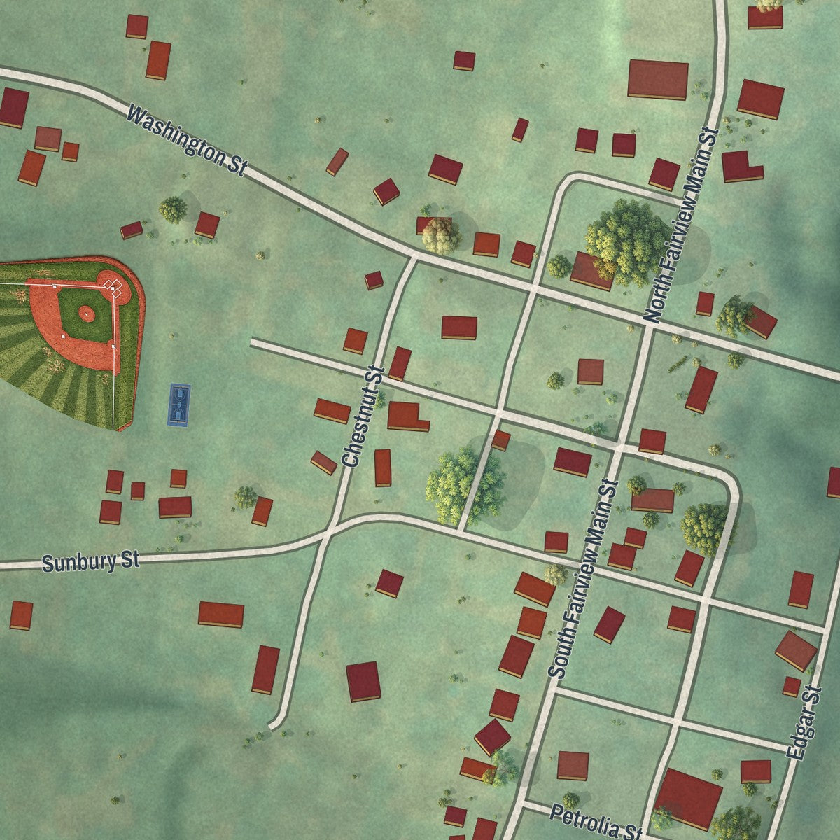 Close-up of the map of the Borough of Fairview, Butler County, Pennsylvania print showing street and building detail