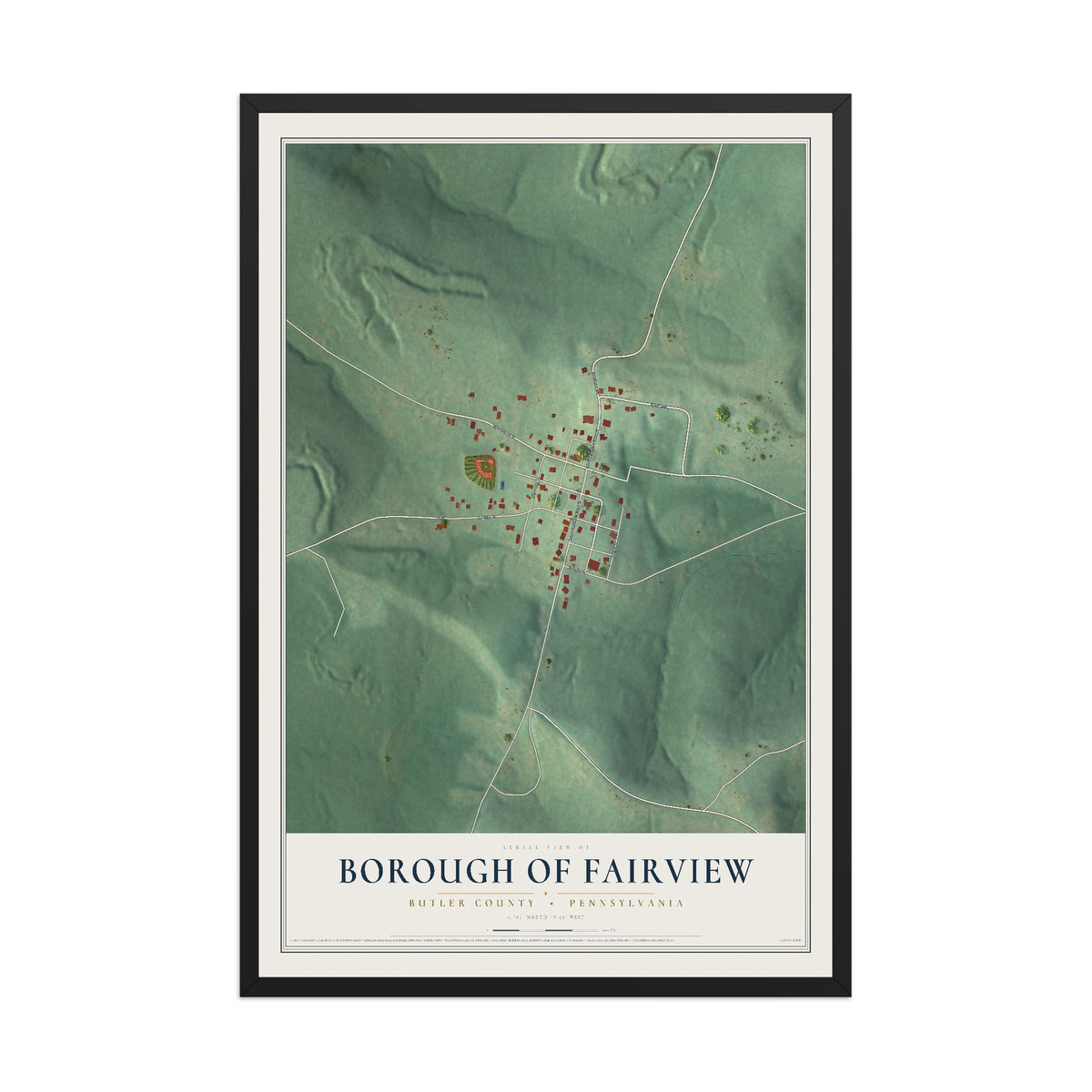 Map of the Borough of Fairview, Butler County, Pennsylvania, 12 x 18 inch print in a black wood frame