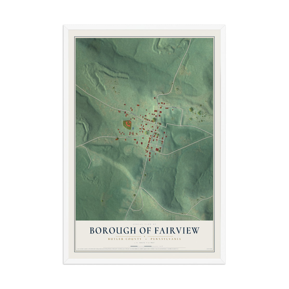 Map of the Borough of Fairview, Butler County, Pennsylvania, 12 x 18 inch print in a white wood frame