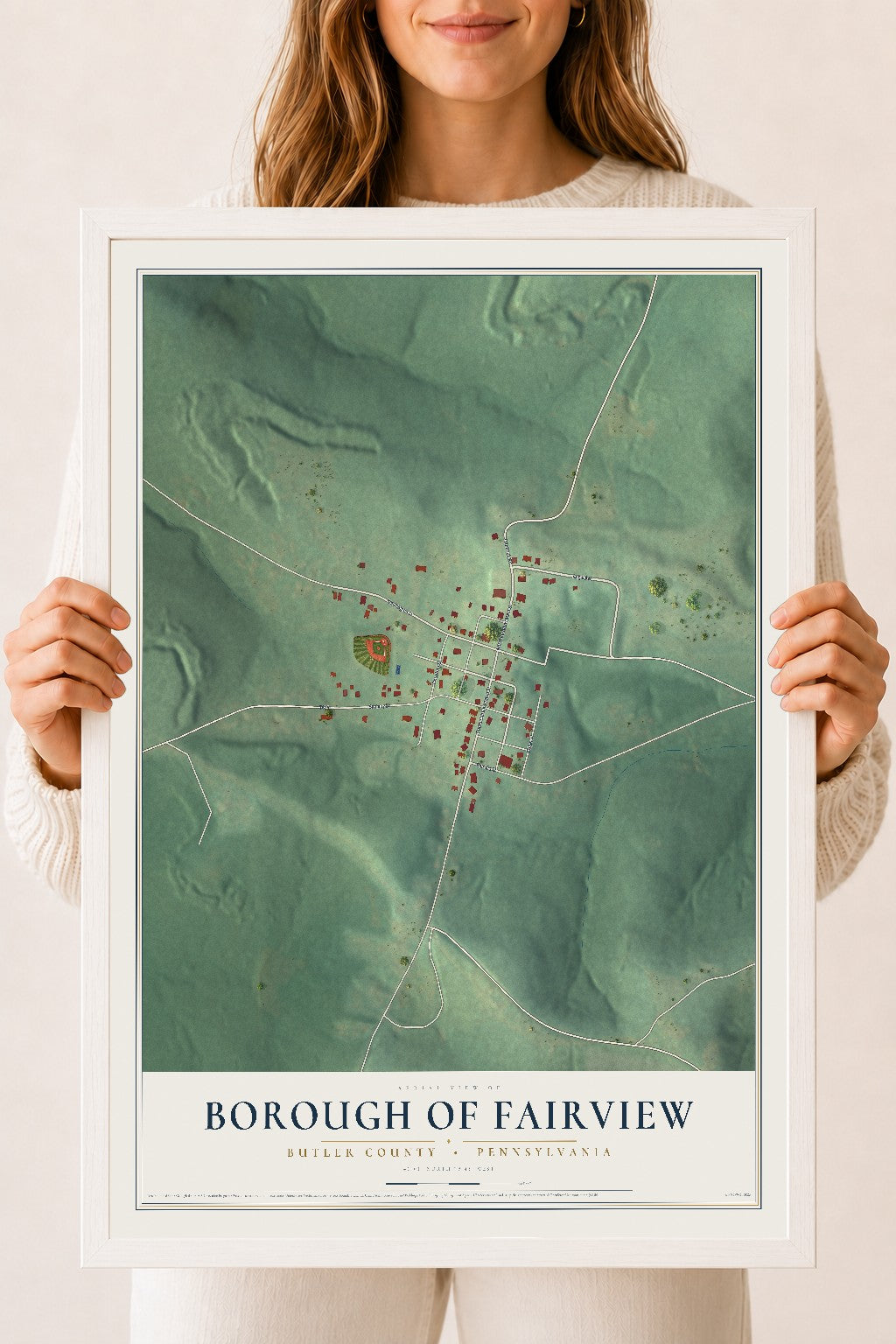 Map of the Borough of Fairview, Butler County, Pennsylvania, 18 x 24 inch print in a white wood frame