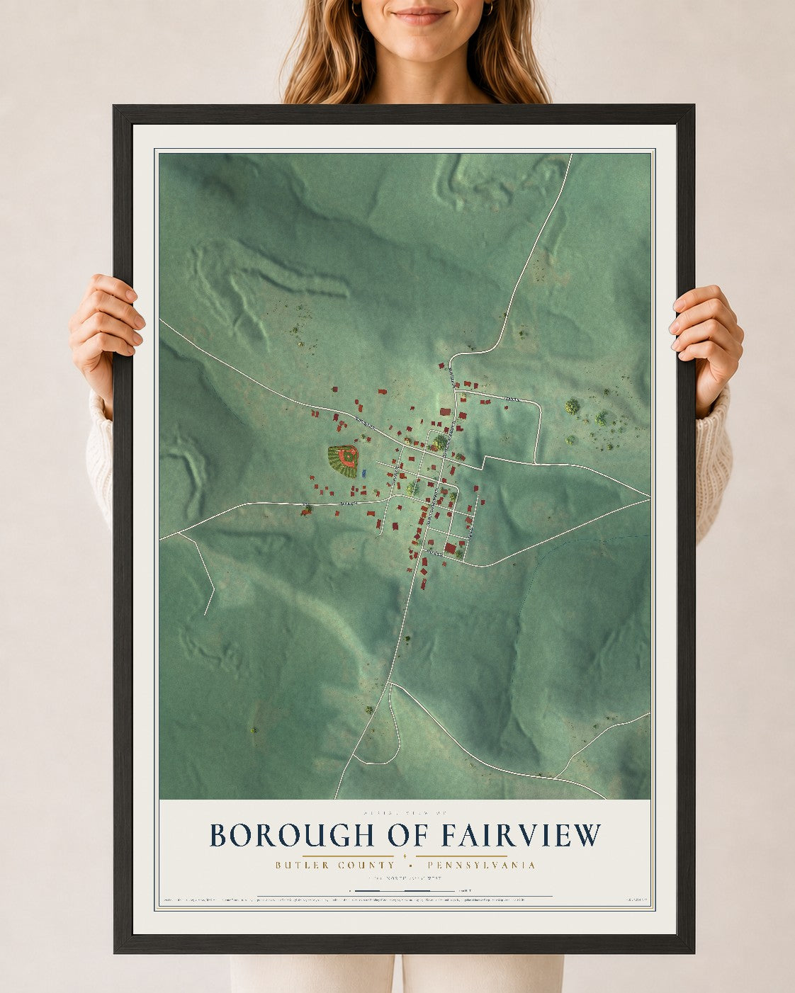 Map of the Borough of Fairview, Butler County, Pennsylvania, 24 x 36 inch print in a black wood frame