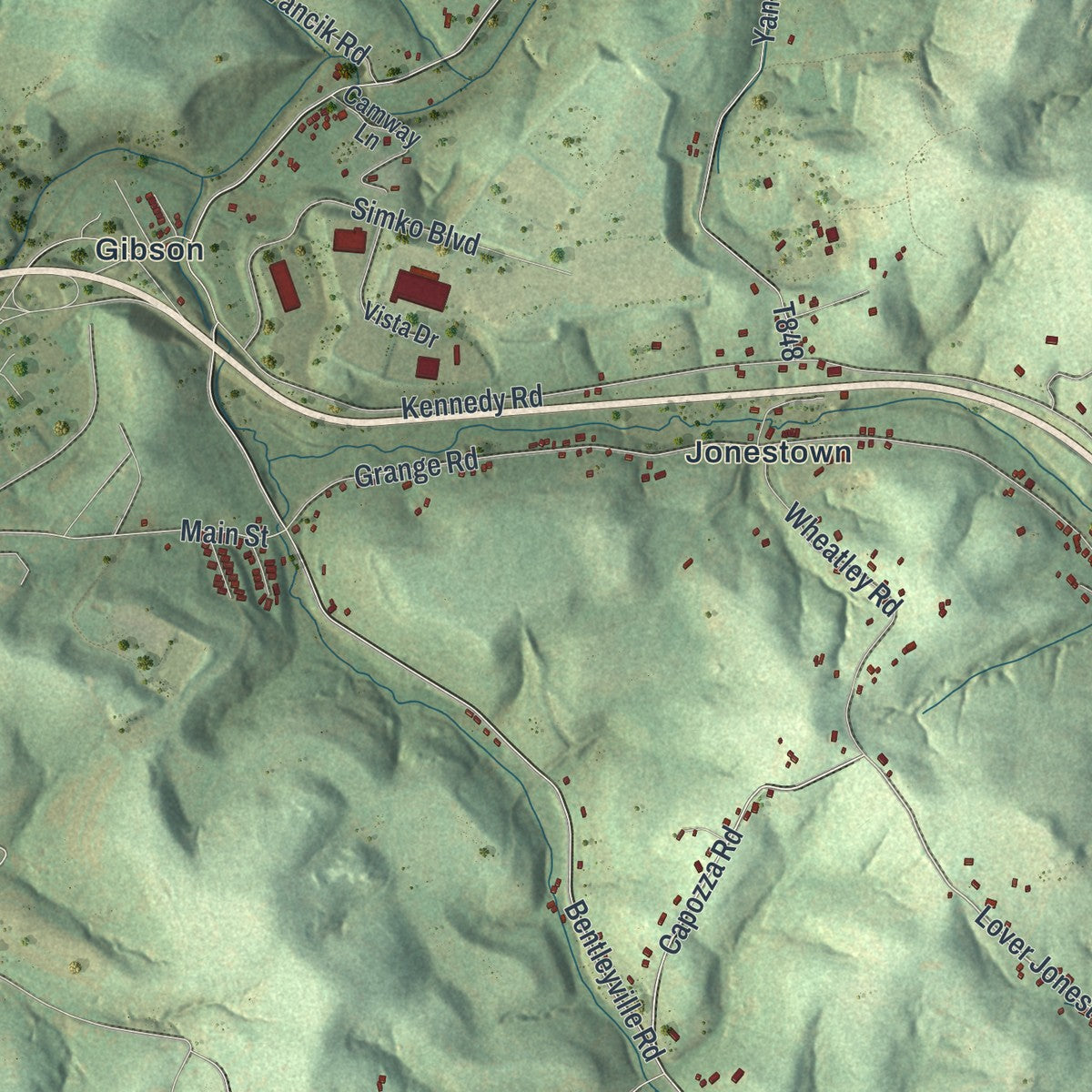 Second close-up of the map of Fallowfield, Pennsylvania print showing more streets and buildings