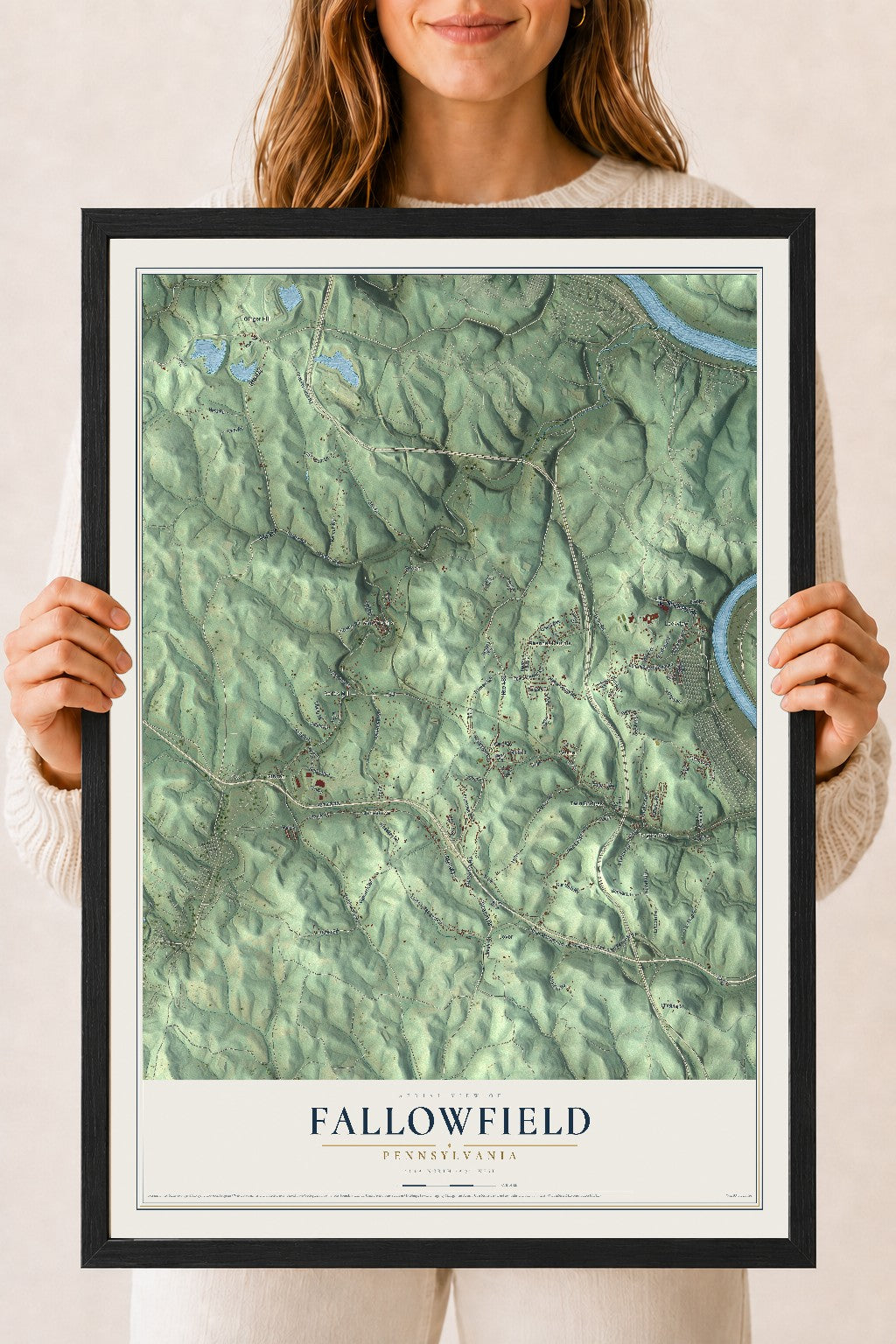Map of Fallowfield, Pennsylvania, 18 x 24 inch print in a black wood frame