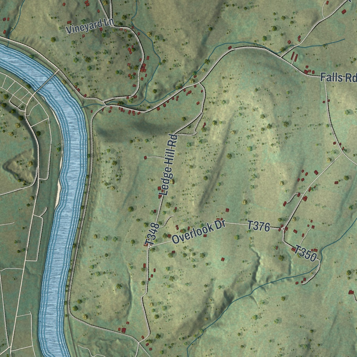 Second close-up of the map of Falls, Wyoming County, Pennsylvania print showing more streets and buildings