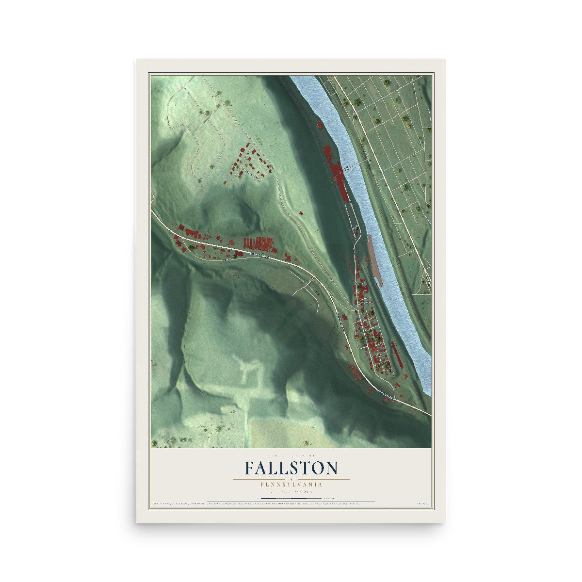 Map of Fallston, Pennsylvania, 12 x 18 inch unframed archival matte print