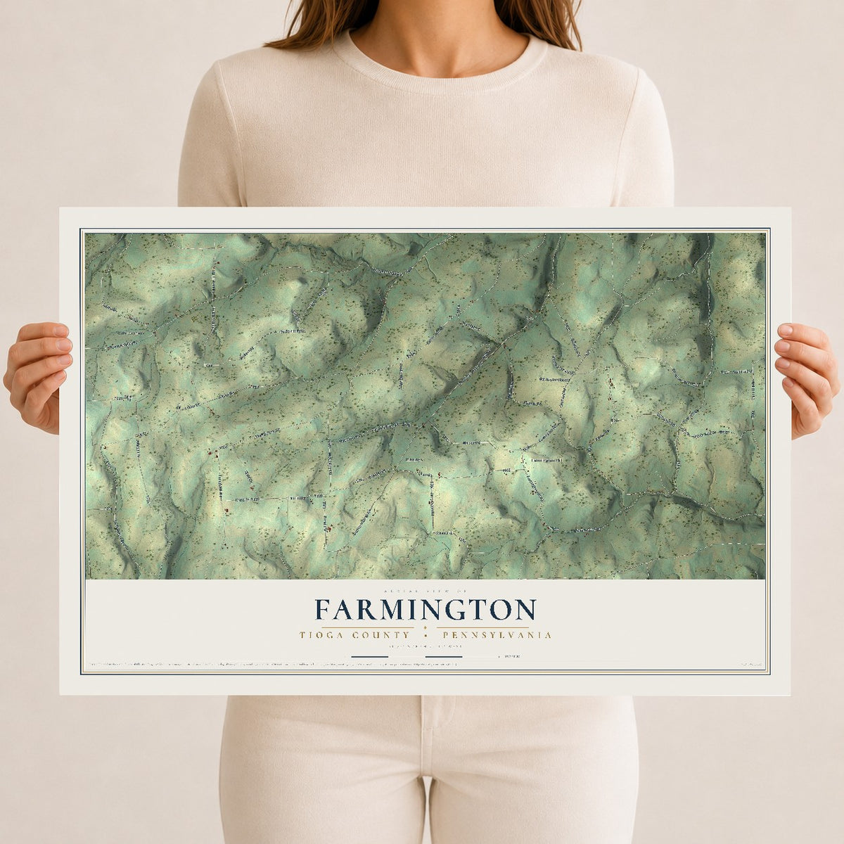Map of Farmington, Tioga County, Pennsylvania, 12 x 18 inch unframed archival matte print
