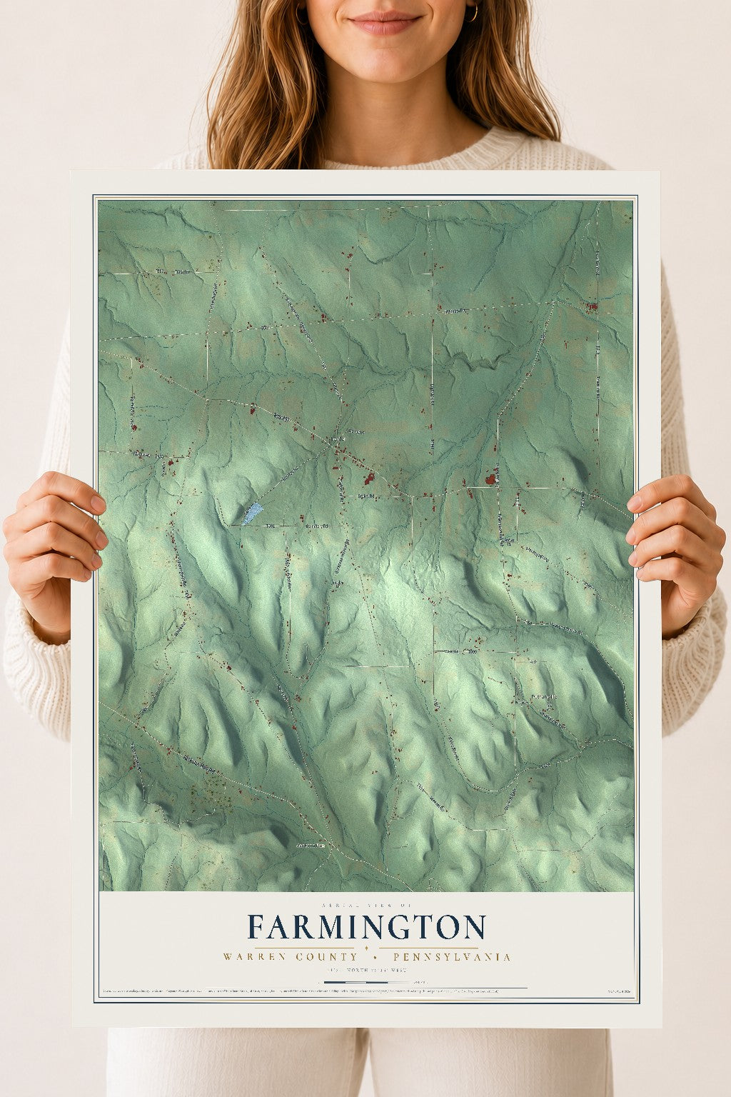 Map of Farmington, Warren County, Pennsylvania, 18 x 24 inch unframed archival matte print