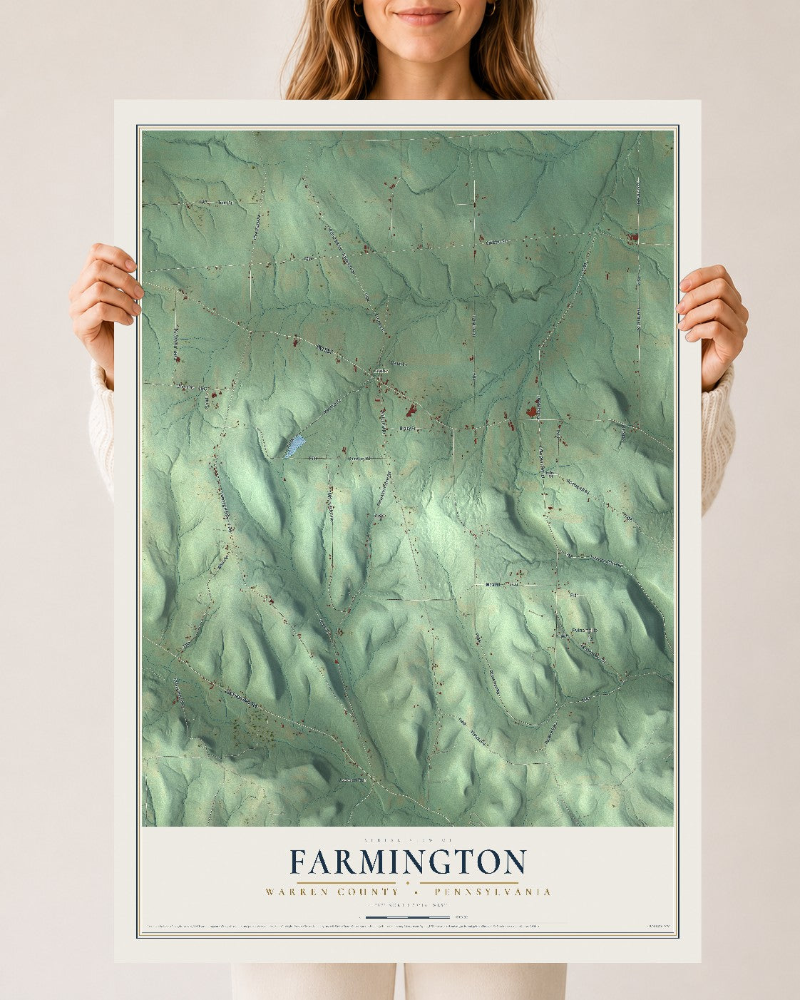 Map of Farmington, Warren County, Pennsylvania, 24 x 36 inch unframed archival matte print