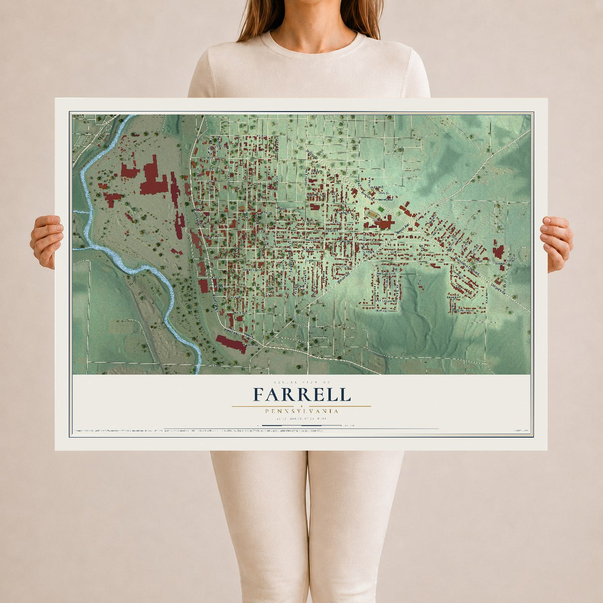 Map of Farrell, Pennsylvania, 24 x 36 inch unframed archival matte print