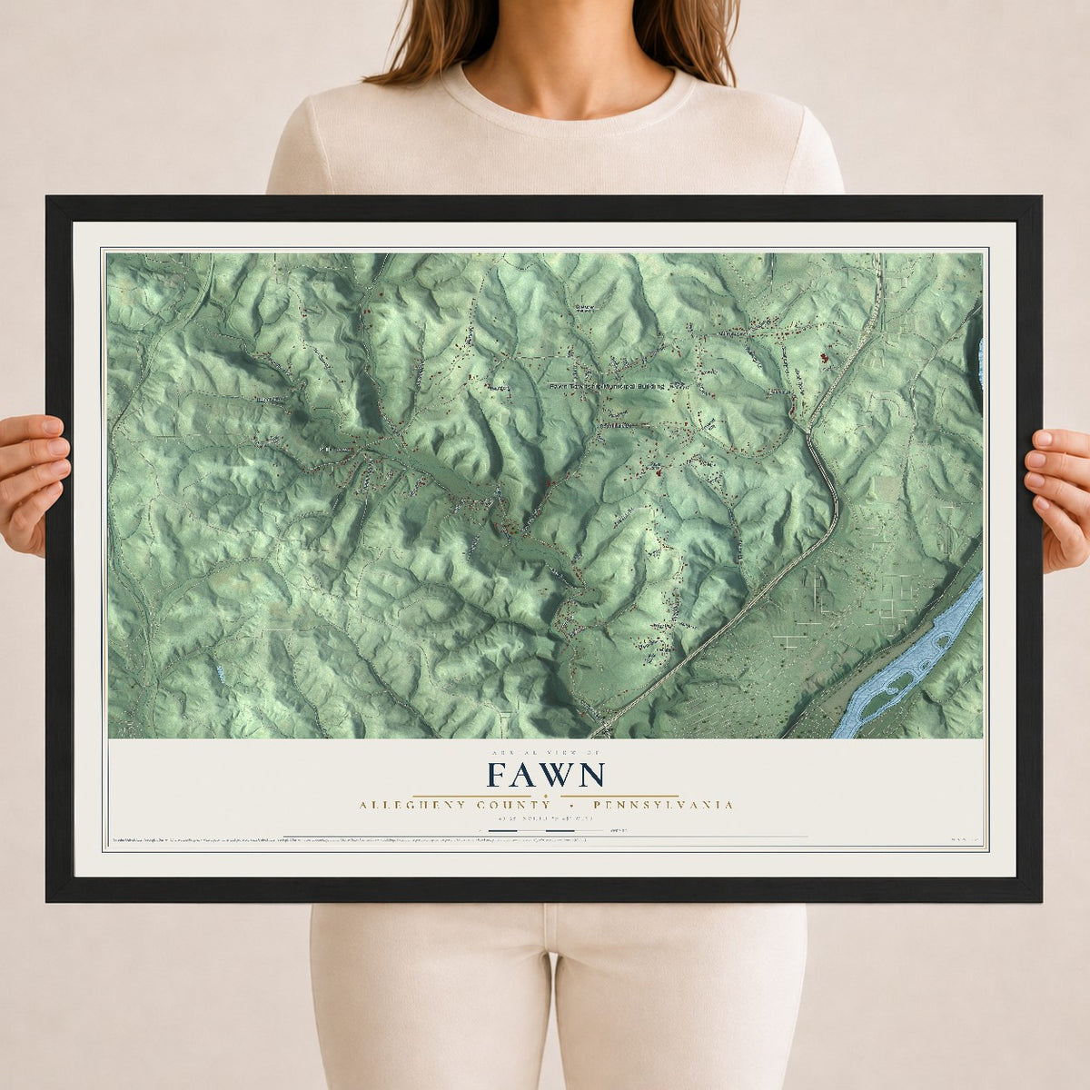 Map of Fawn, Allegheny County, Pennsylvania, 18 x 24 inch print in a black wood frame