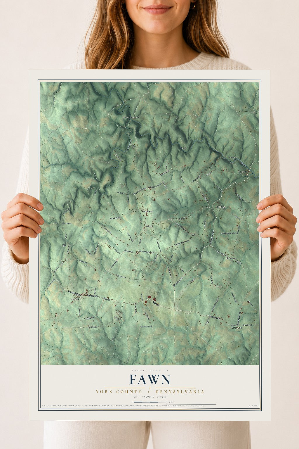 Map of Fawn, York County, Pennsylvania, 18 x 24 inch unframed archival matte print