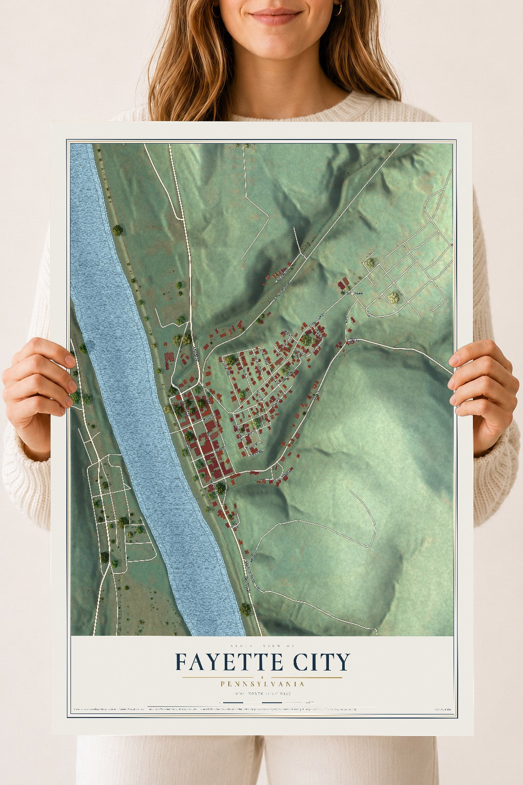 Map of Fayette City, Pennsylvania, 18 x 24 inch unframed archival matte print
