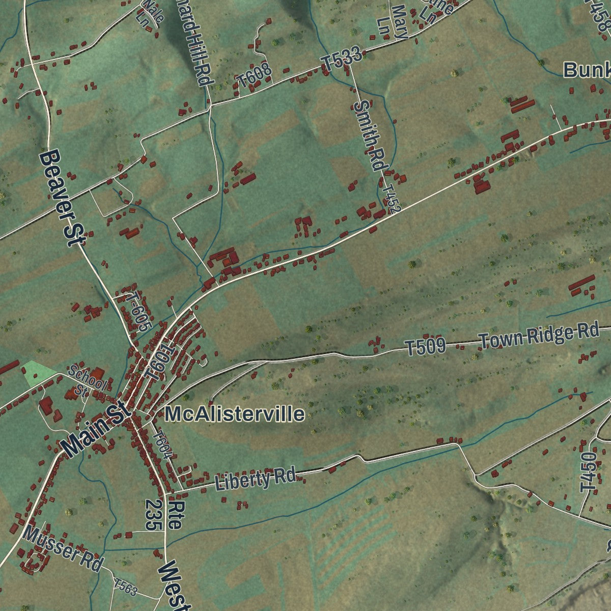 Close-up of the map of Fayette, Pennsylvania print showing street and building detail