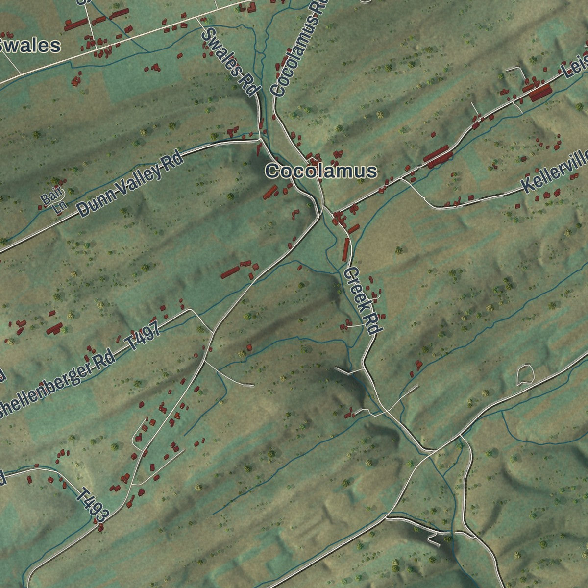 Second close-up of the map of Fayette, Pennsylvania print showing more streets and buildings