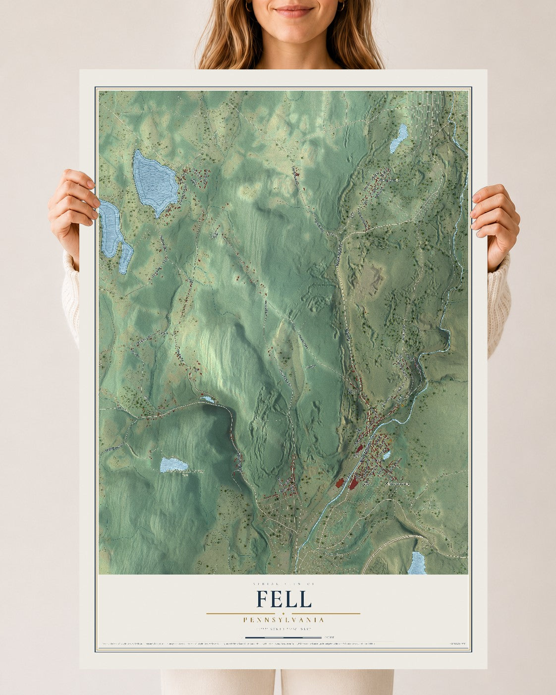 Map of Fell, Pennsylvania, 24 x 36 inch unframed archival matte print