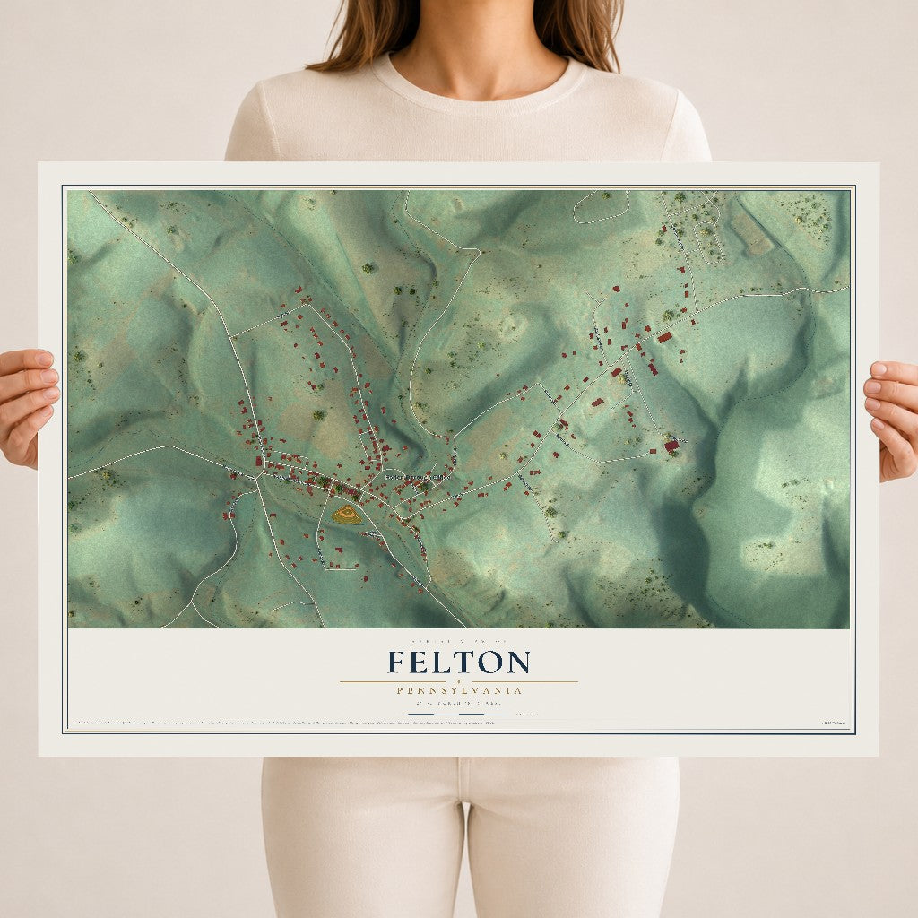 Map of Felton, Pennsylvania, 18 x 24 inch unframed archival matte print