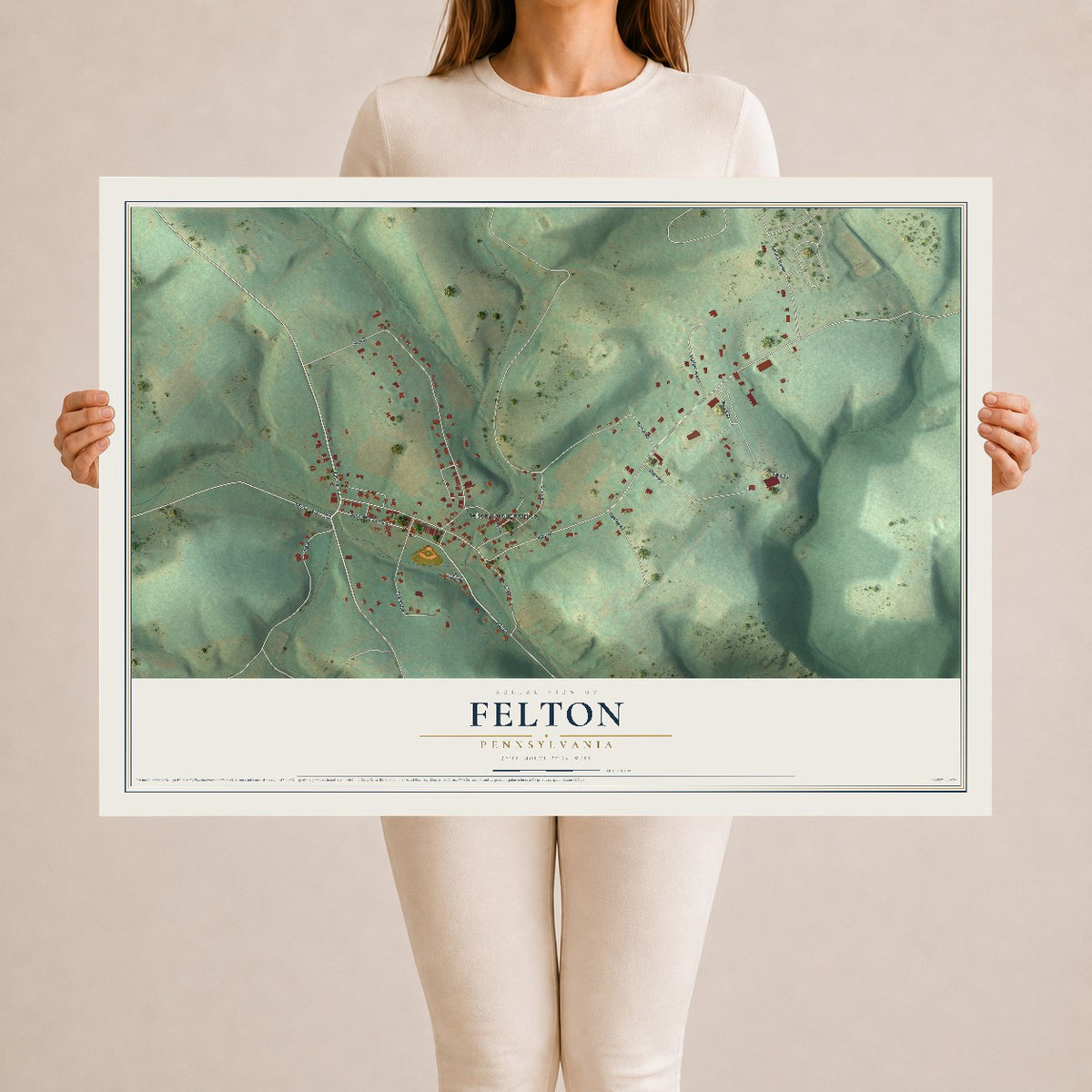 Map of Felton, Pennsylvania, 24 x 36 inch unframed archival matte print