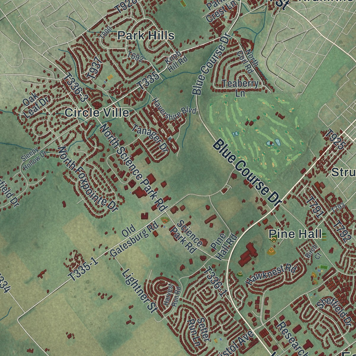 Close-up of the map of Ferguson, Centre County, Pennsylvania print showing street and building detail