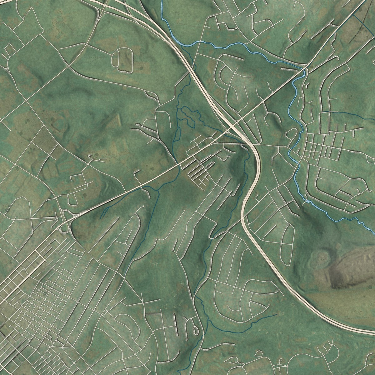 Second close-up of the map of Ferguson, Centre County, Pennsylvania print showing more streets and buildings