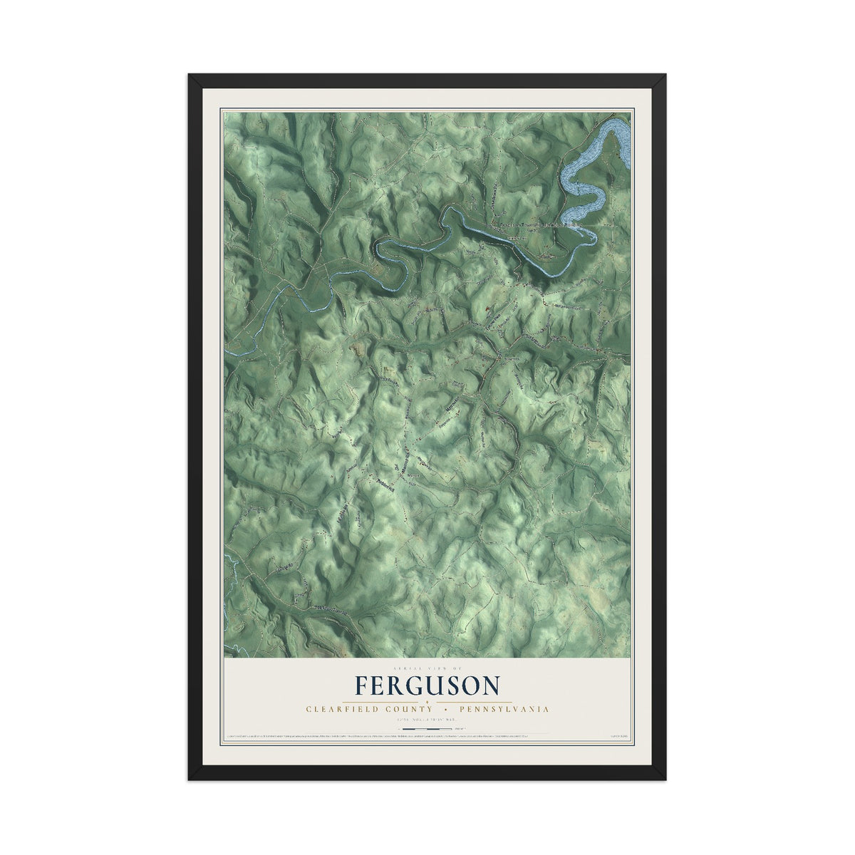 Map of Ferguson, Clearfield County, Pennsylvania, 12 x 18 inch print in a black wood frame