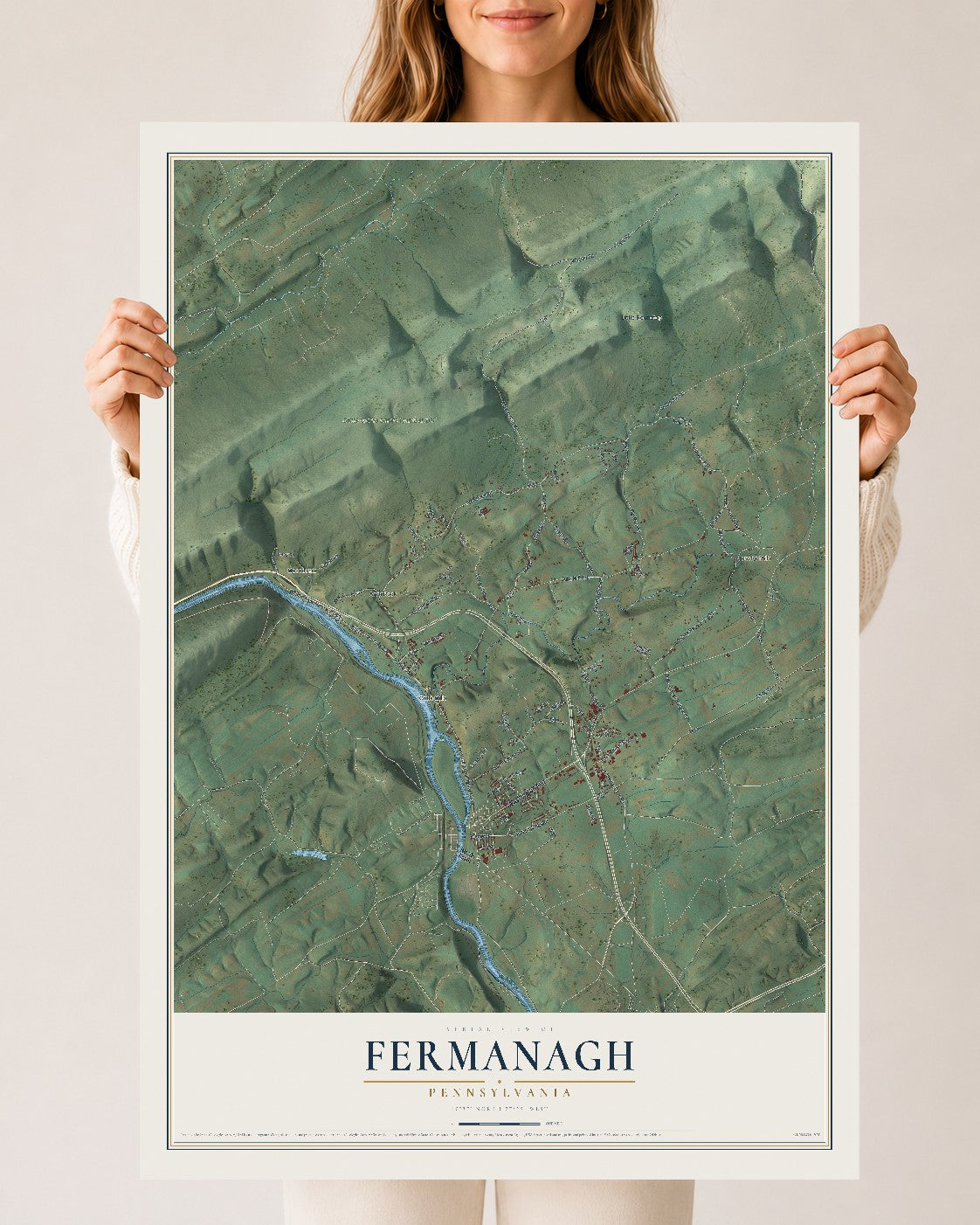Map of Fermanagh, Pennsylvania, 24 x 36 inch unframed archival matte print