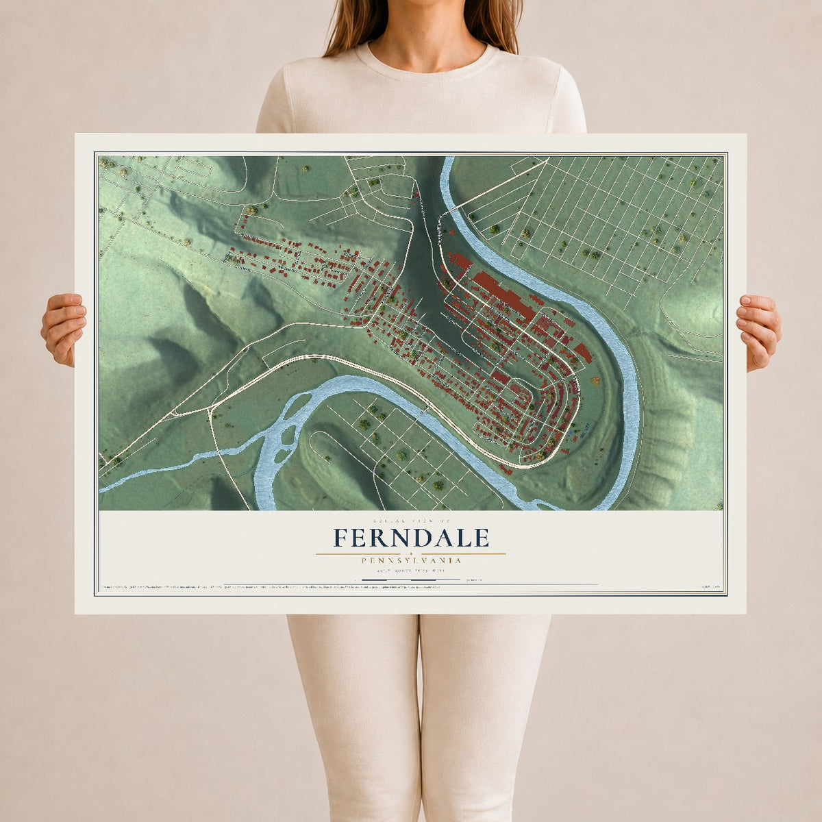 Map of Ferndale, Pennsylvania, 24 x 36 inch unframed archival matte print