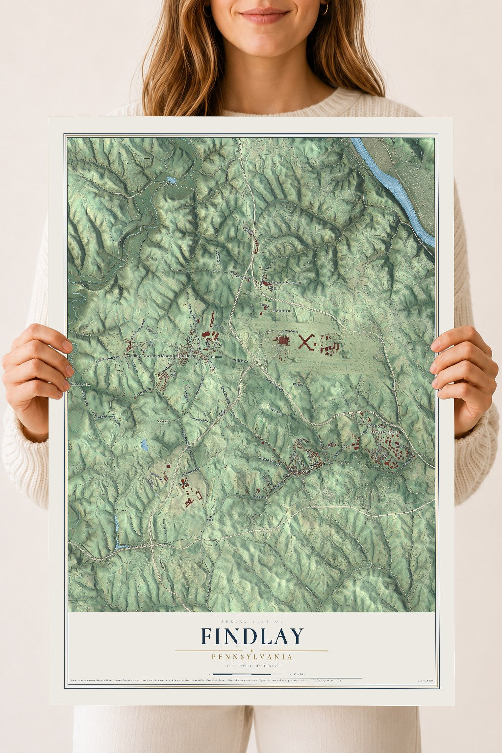 Map of Findlay, Pennsylvania, 18 x 24 inch unframed archival matte print