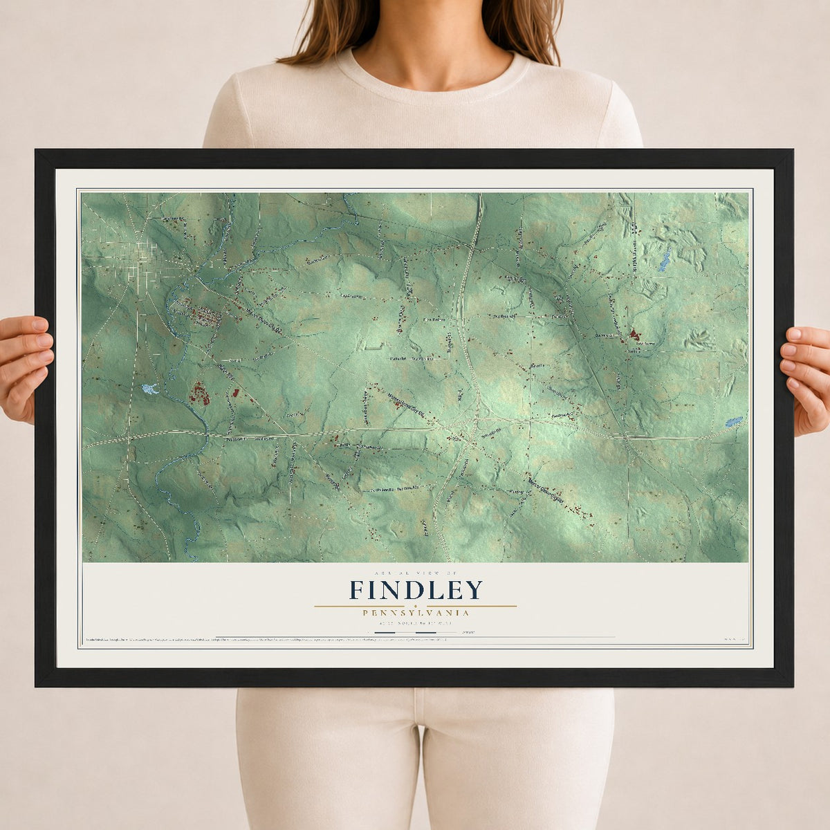 Map of Findley, Pennsylvania, 18 x 24 inch print in a black wood frame