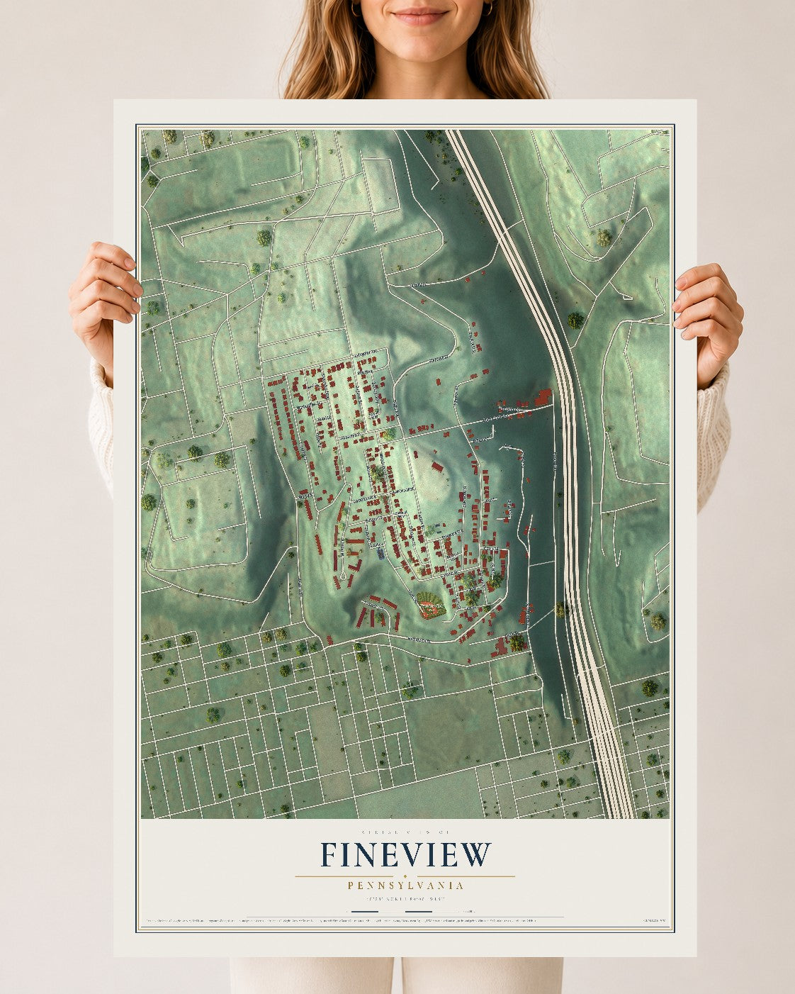 Map of Fineview, Pennsylvania, 24 x 36 inch unframed archival matte print