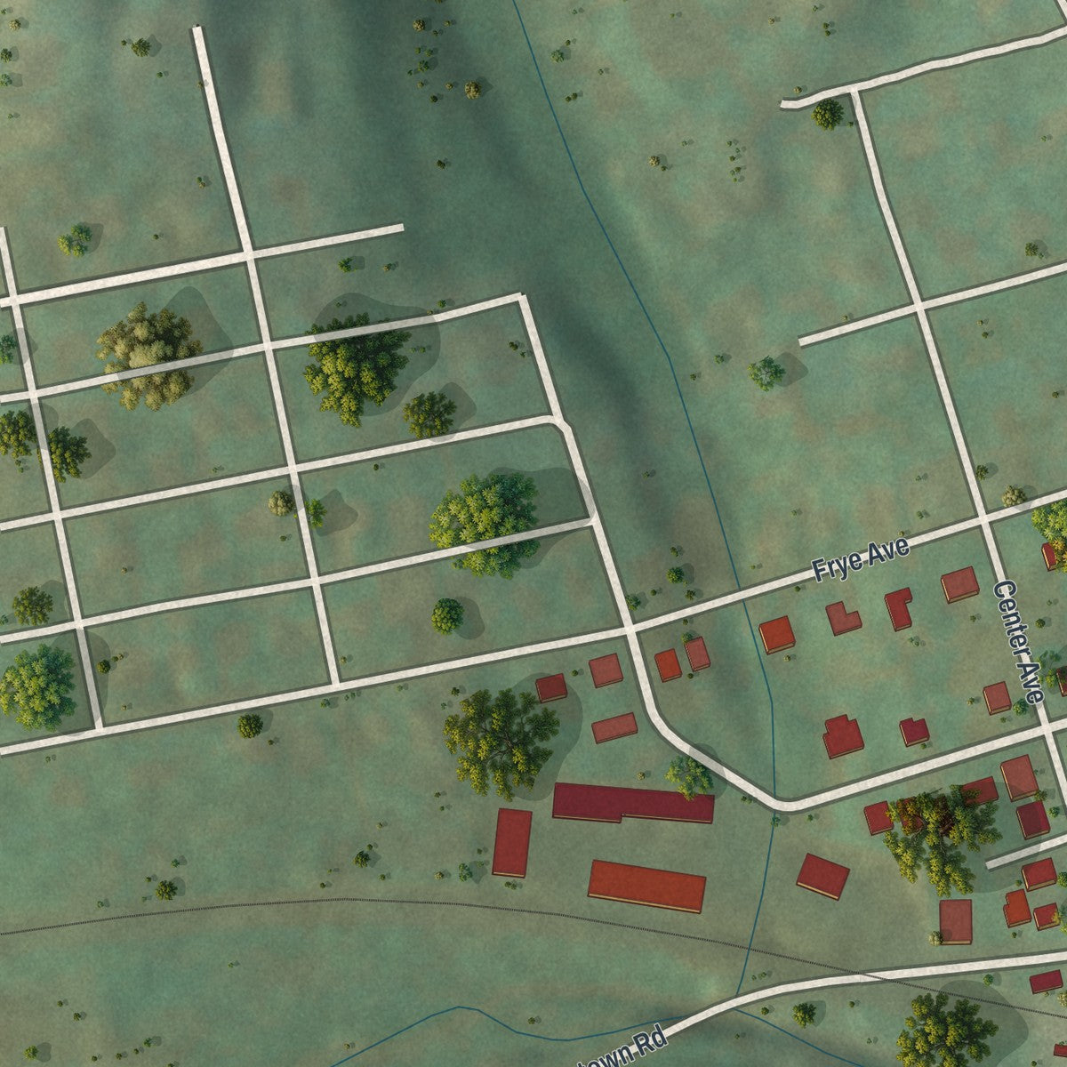Second close-up of the map of Finleyville, Pennsylvania print showing more streets and buildings