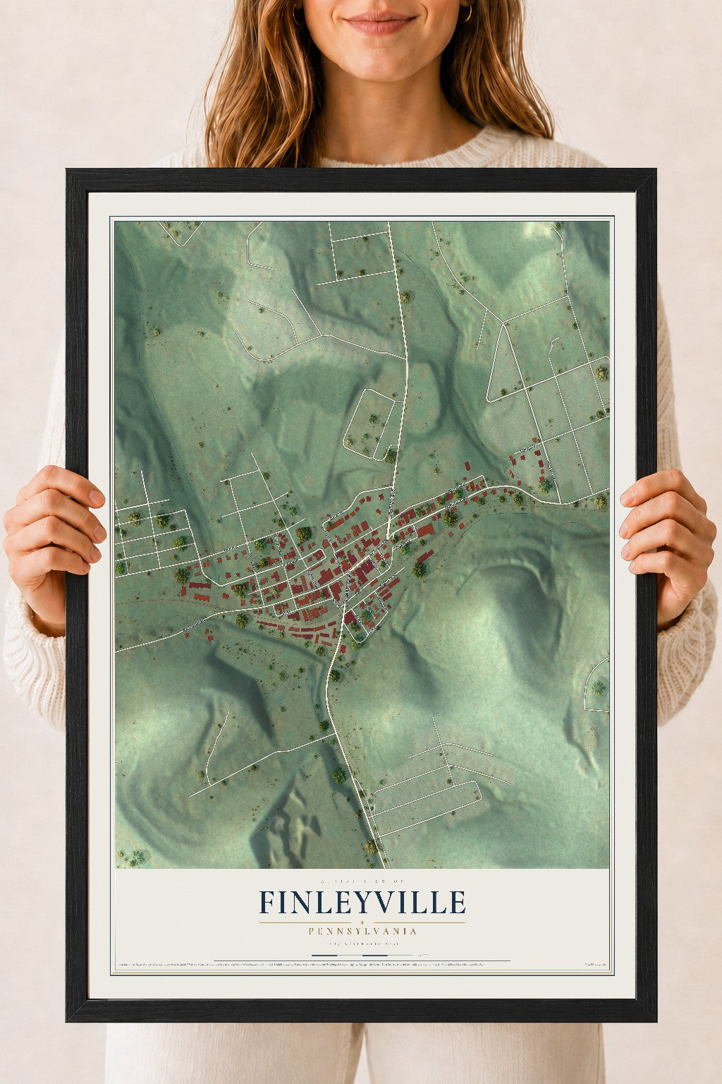 Map of Finleyville, Pennsylvania, 18 x 24 inch print in a black wood frame