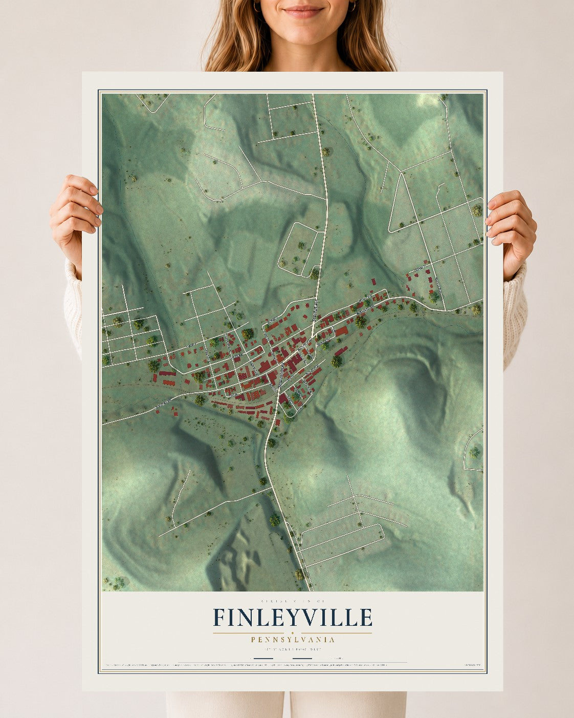 Map of Finleyville, Pennsylvania, 24 x 36 inch unframed archival matte print